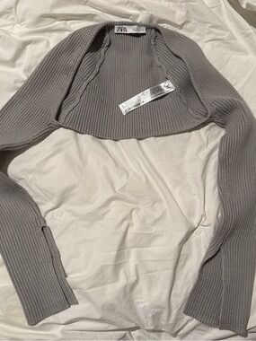 ZARA Light Gray Ribbed Bolero Shrug